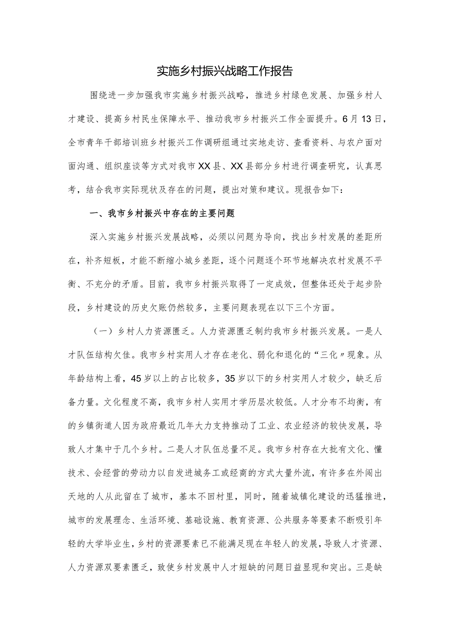 实施乡村振兴战略工作报告.docx_第1页