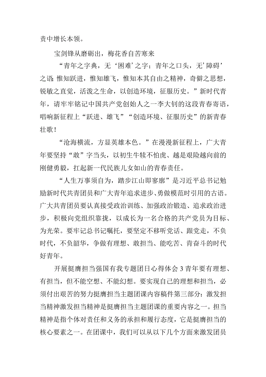 开展挺膺担当强国有我专题团日心得体会五篇.docx_第3页