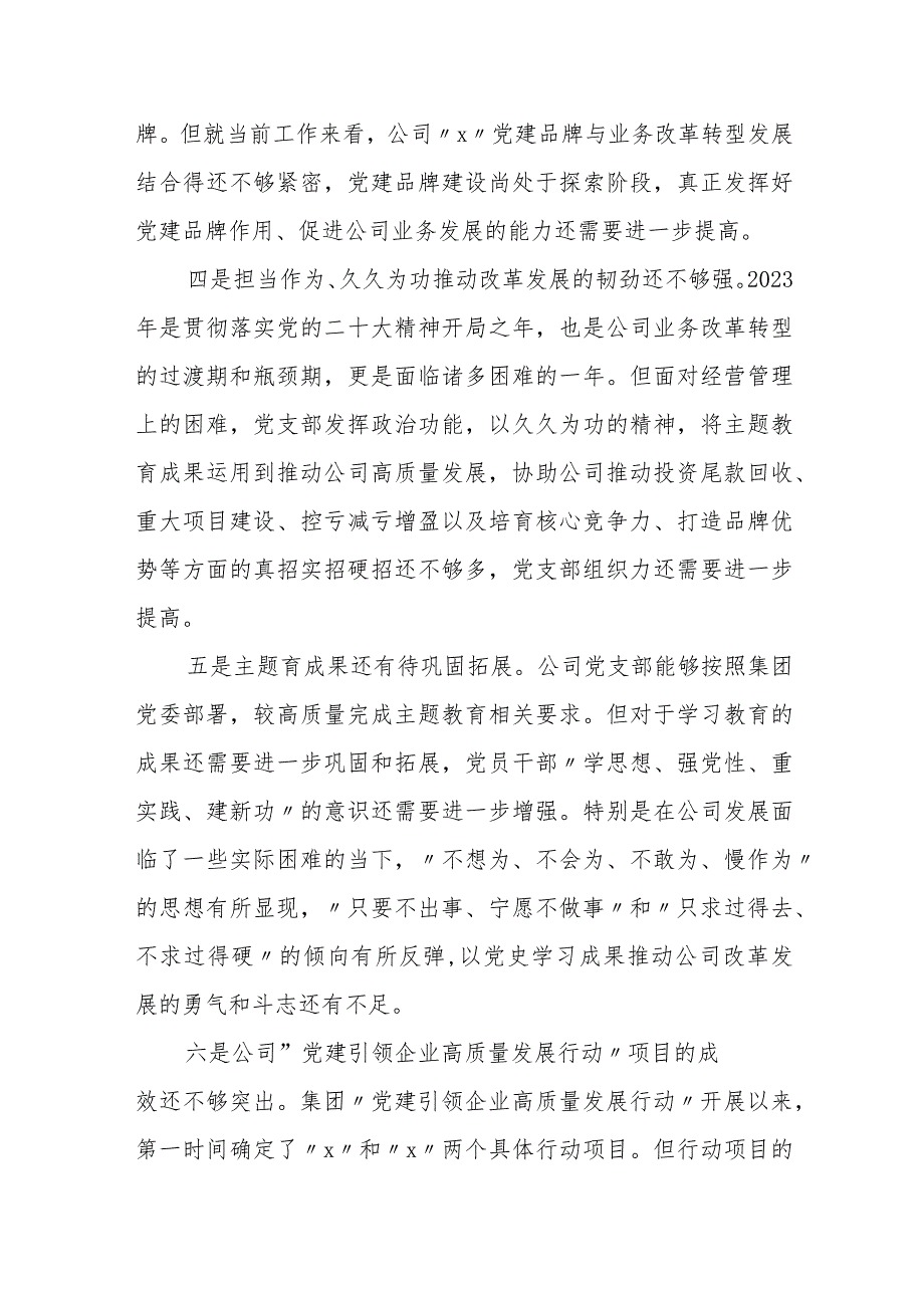 国企公司党支部班子2023-2024年度专题组织生活会班子对照检查材料.docx_第2页