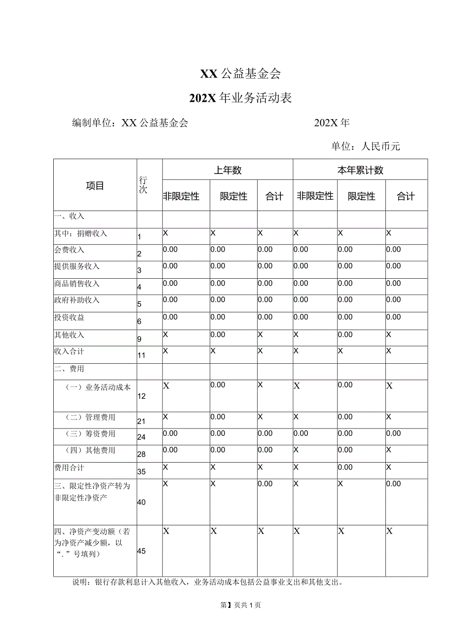 XX公益基金会202X年业务活动表（2016年）.docx_第1页