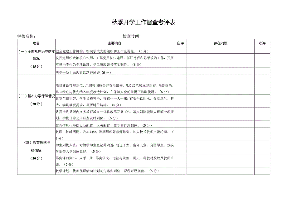 秋季开学工作督查考评表.docx_第1页