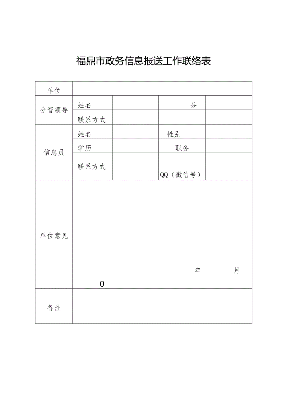 福鼎市政务信息报送工作联络表.docx_第1页