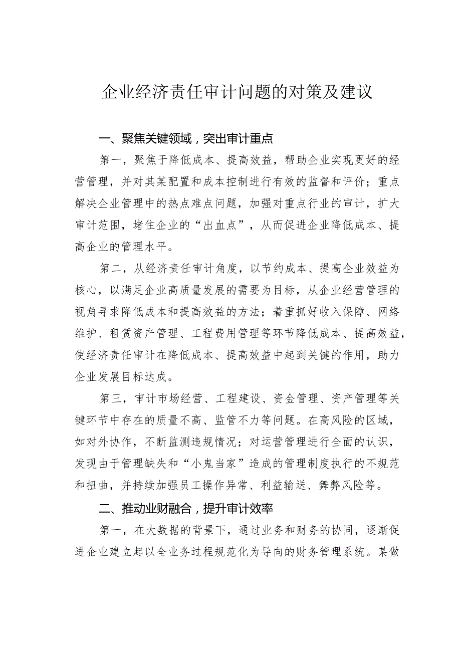 企业经济责任审计问题的对策及建议.docx_第1页