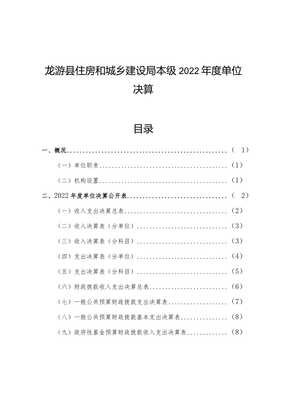 龙游县住房和城乡建设局本级2022年度单位决算目录.docx_第1页