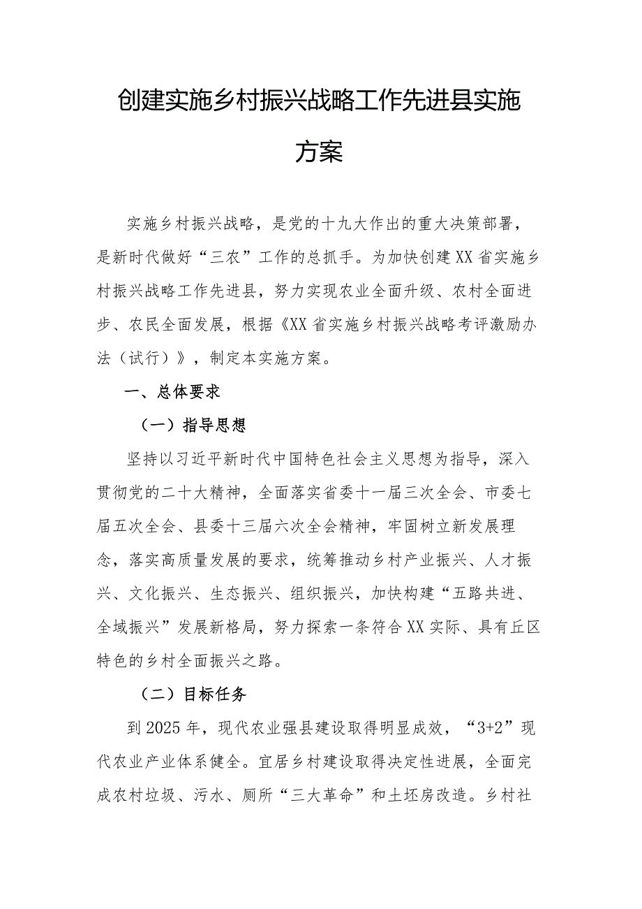 创建实施乡村振兴战略工作先进县实施方案.docx_第1页