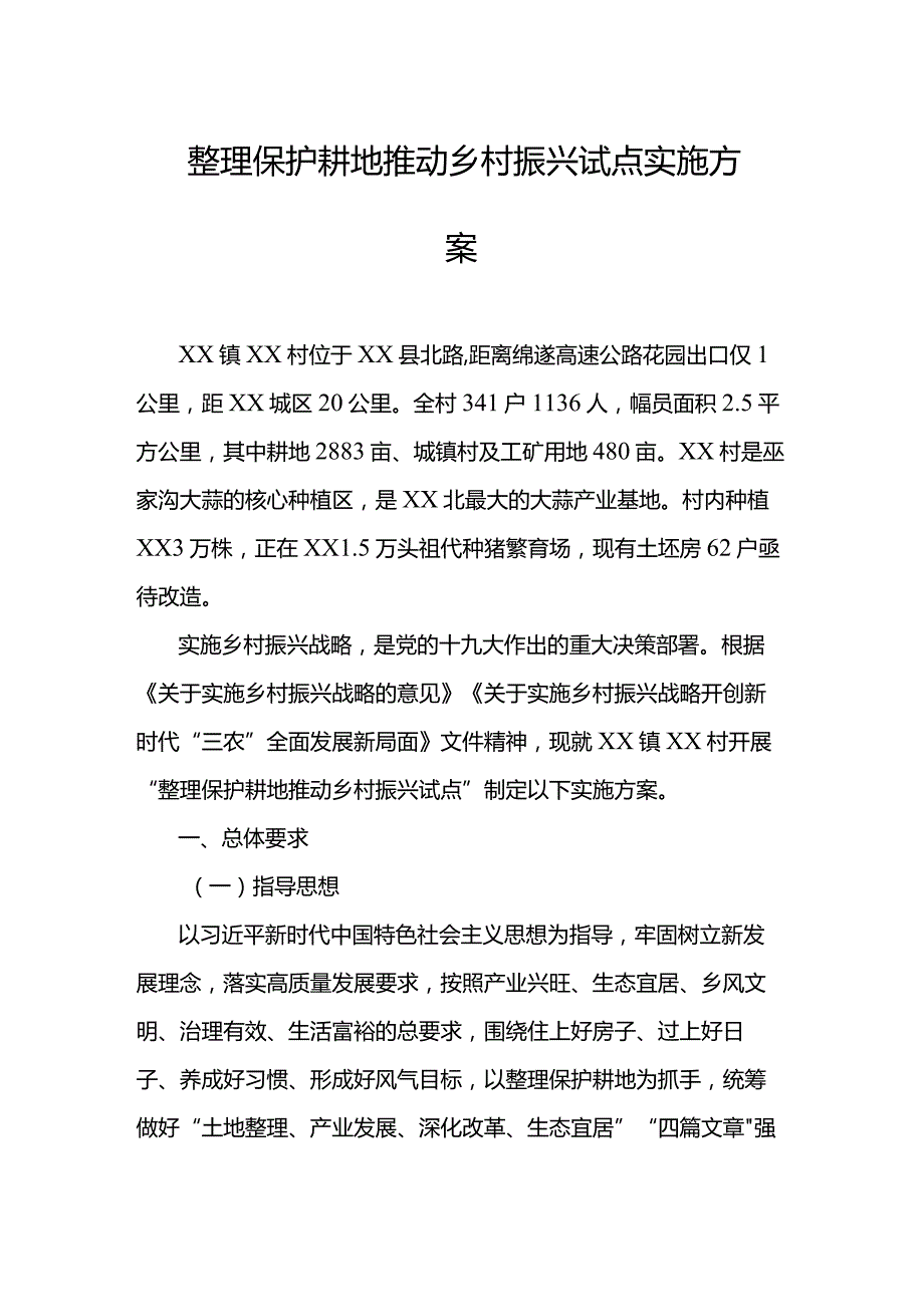 整理保护耕地推动乡村振兴试点实施方案.docx_第1页