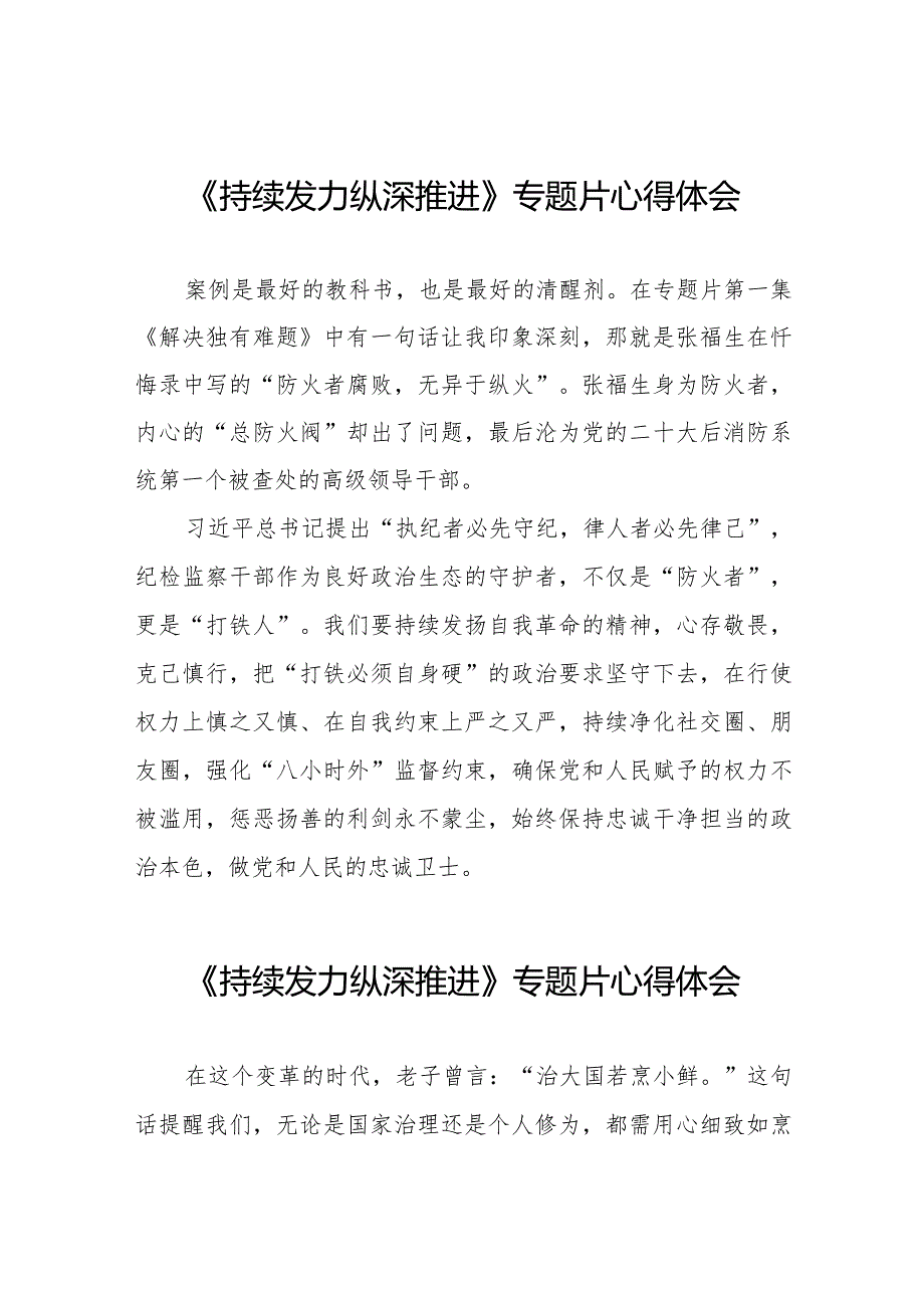 十四篇党员干部观看《持续发力纵深推进》专题片心得体会.docx_第1页