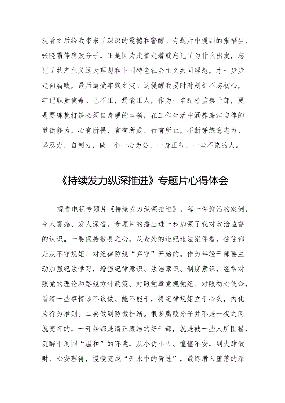 十四篇观看《持续发力纵深推进》专题片交流发言.docx_第3页