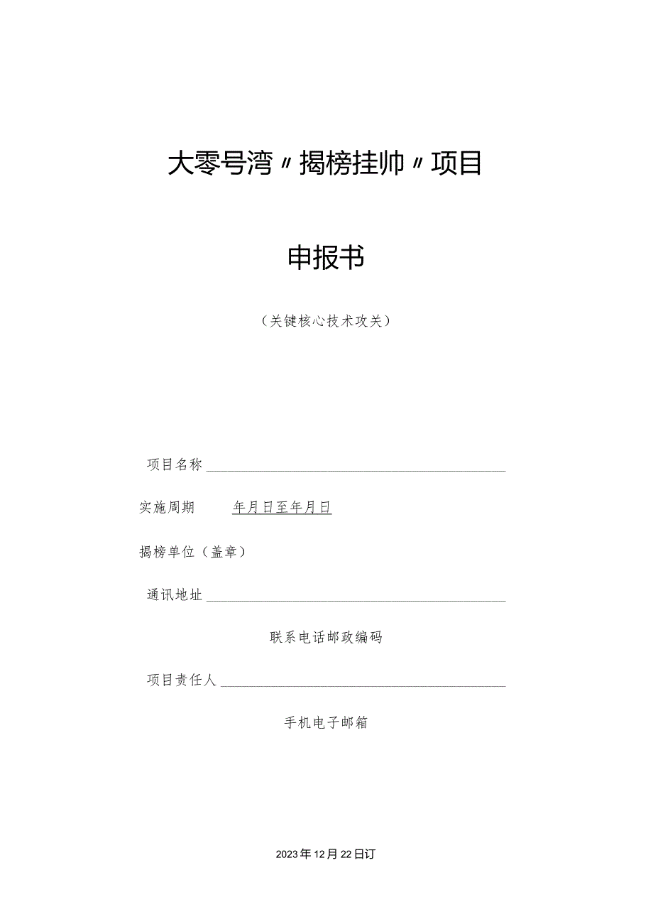 大零号湾“揭榜挂帅”项目申报书关键核心技术攻关.docx_第1页