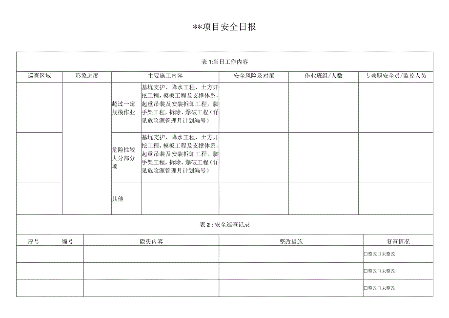 某项目施工安全日报.docx_第1页