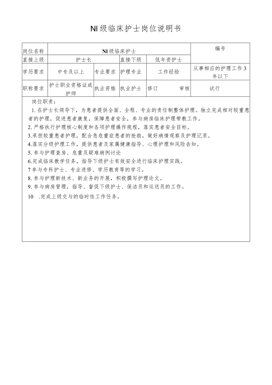 N1级临床护士岗位说明书.docx_第1页