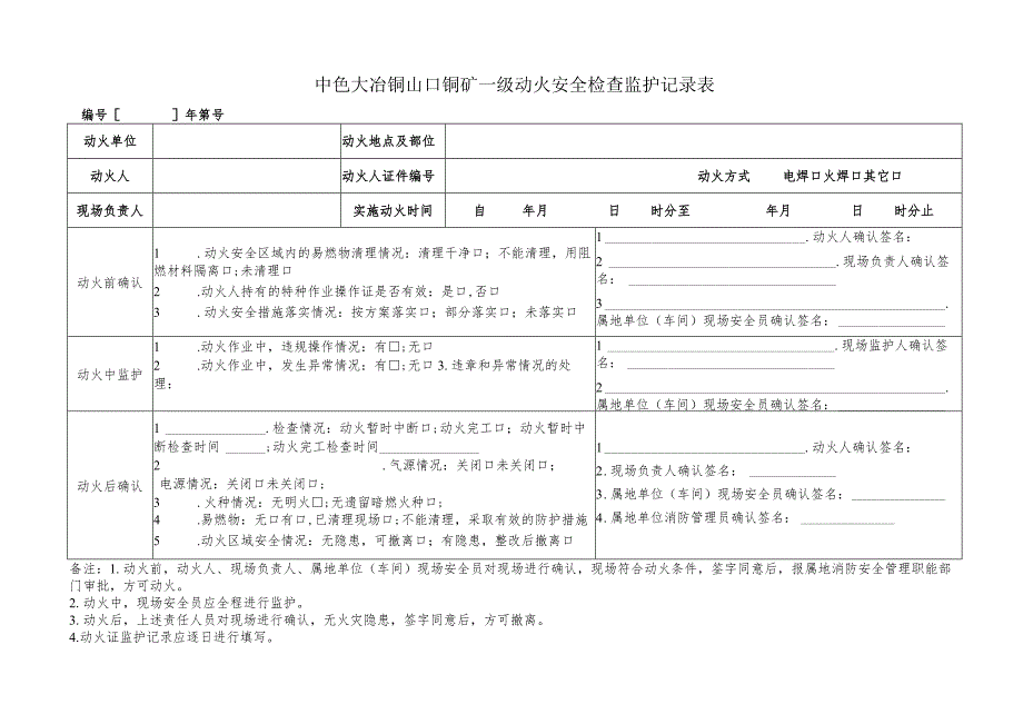 一级动火安全检查监护记录表.docx_第1页