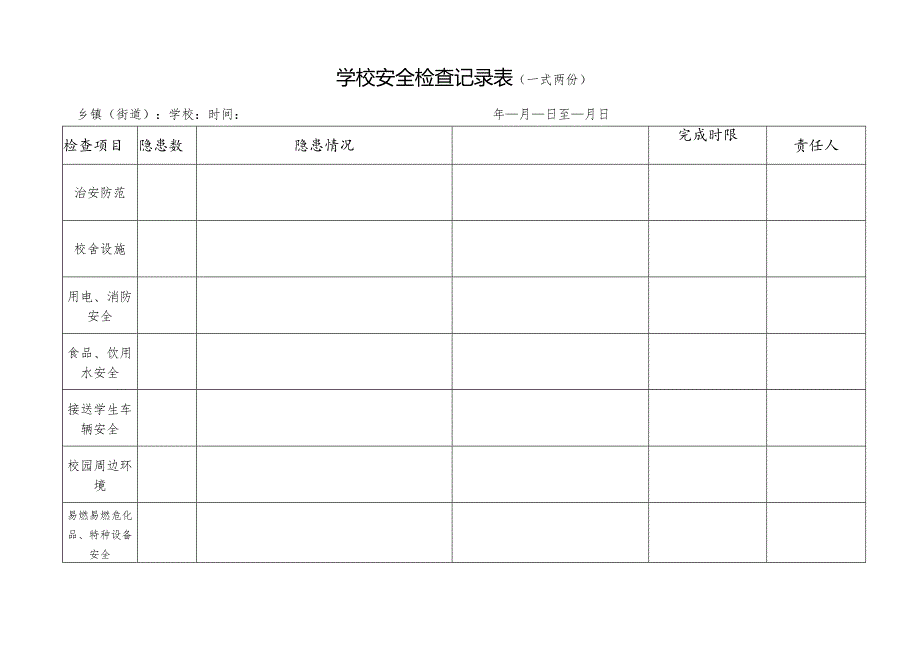 学校安全检查记录表.docx_第1页