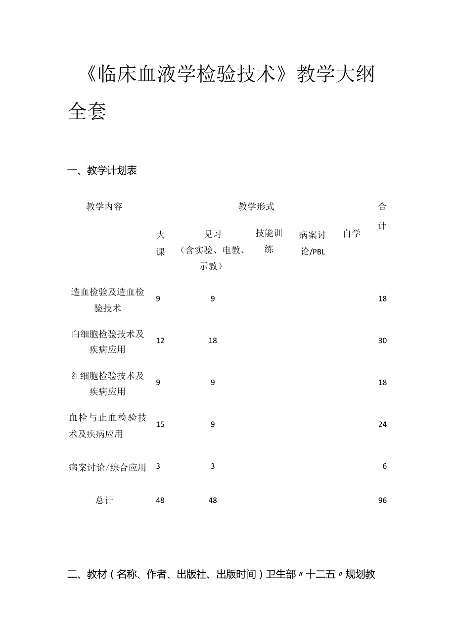 《临床血液学检验技术》教学大纲全套.docx_第1页