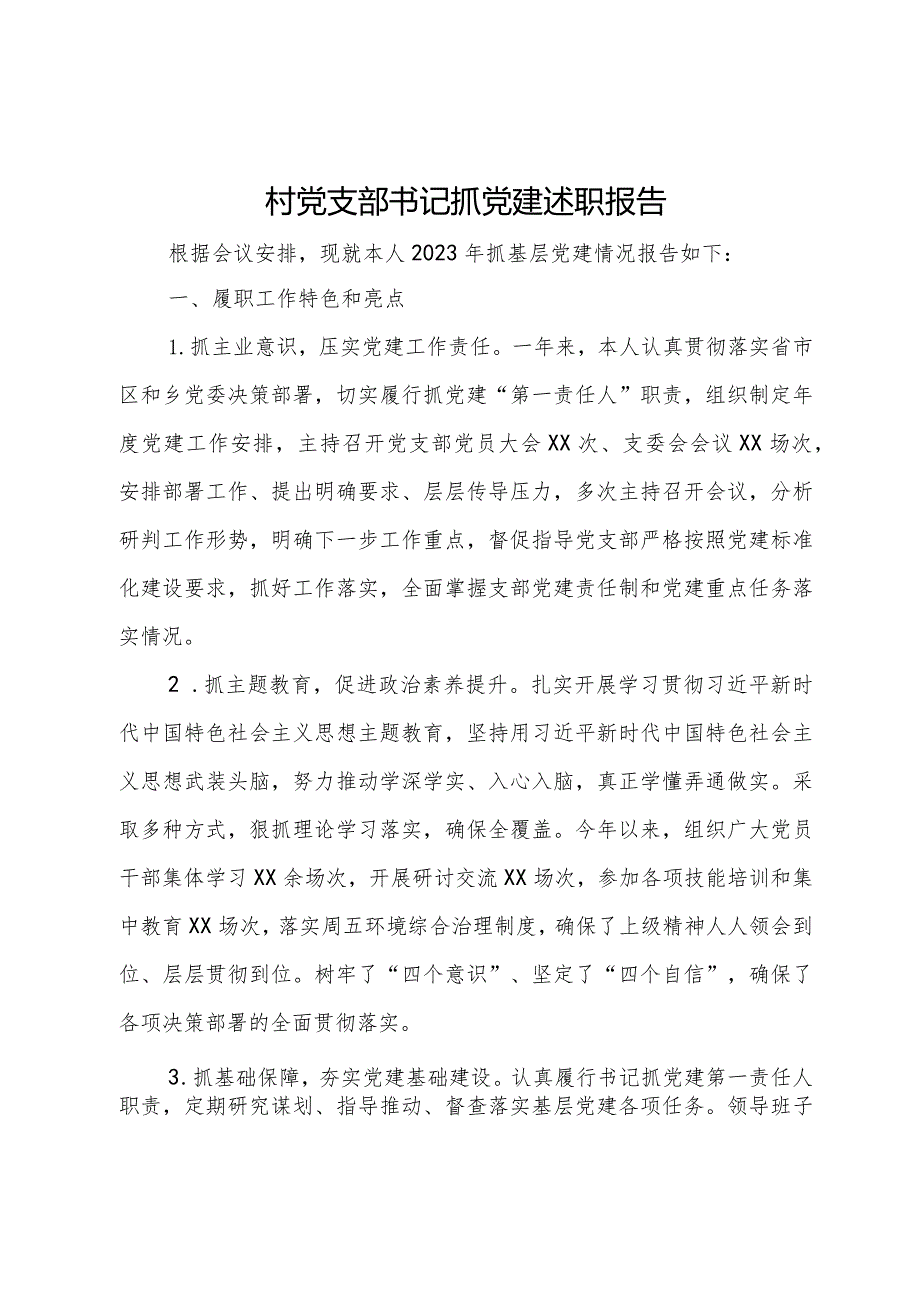 村党支部书记2023年抓党建述职报告.docx_第1页