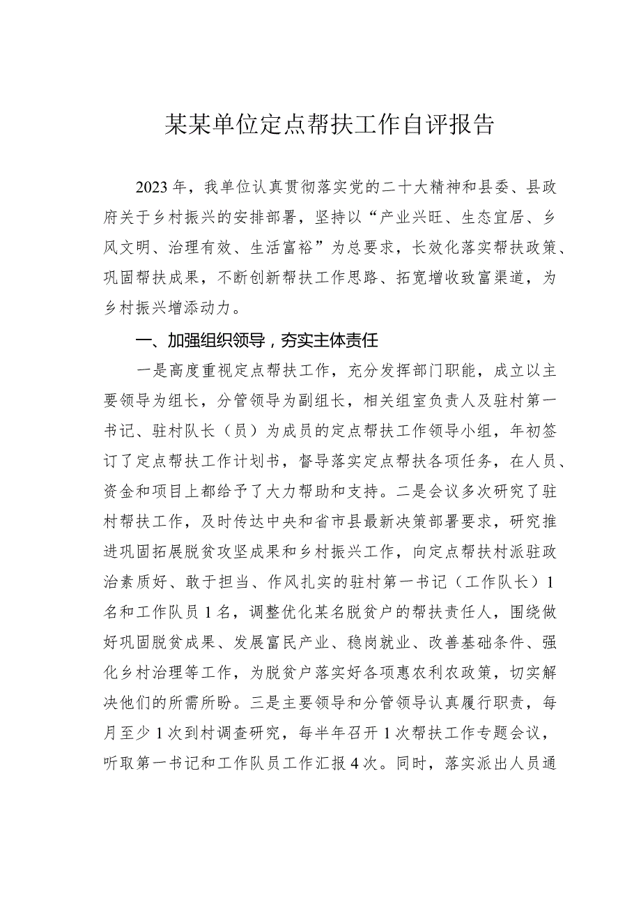 某某单位定点帮扶工作自评报告.docx_第1页