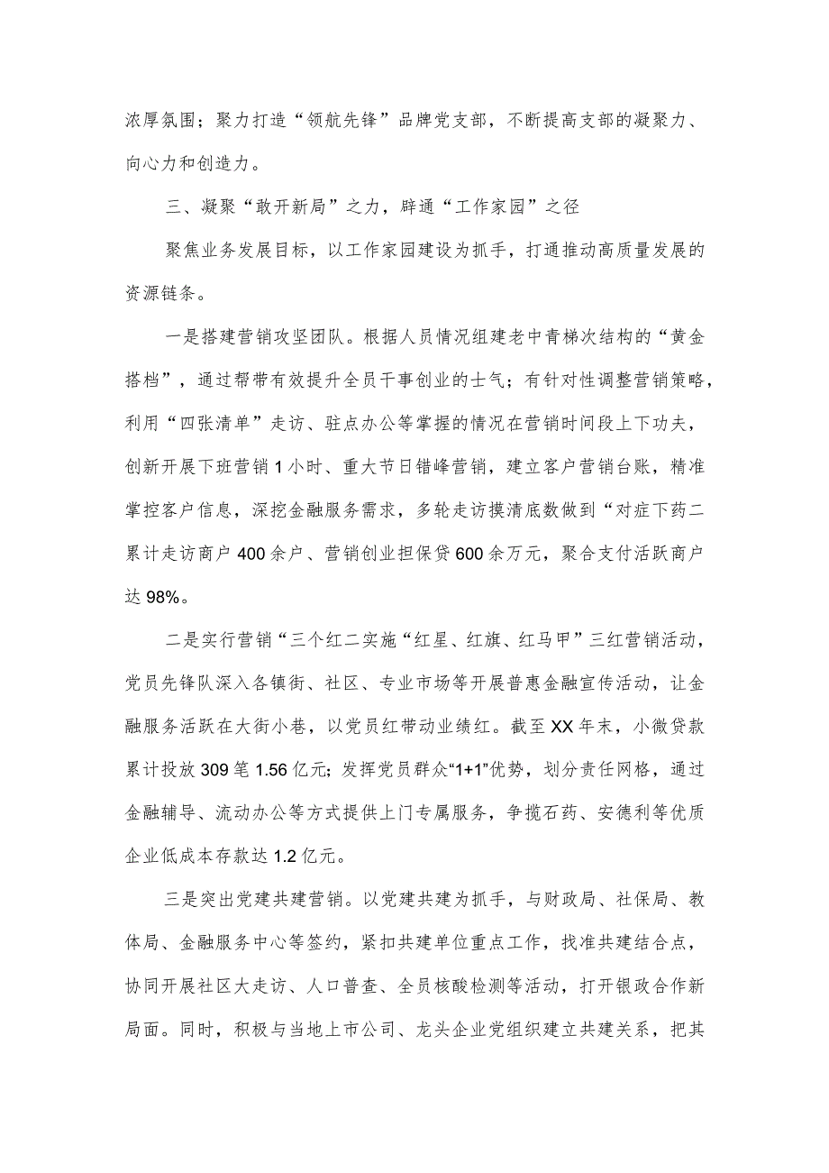 银行党支部建设党建工作事迹材料2篇.docx_第3页