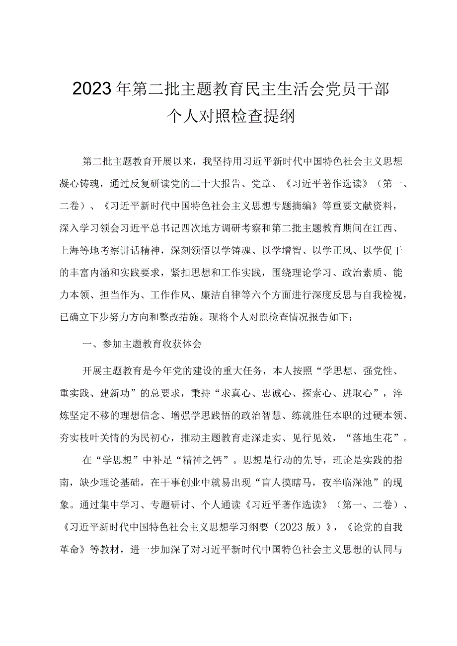 第二批主题教育民主生活会党员干部个人对照检查提纲.docx_第1页