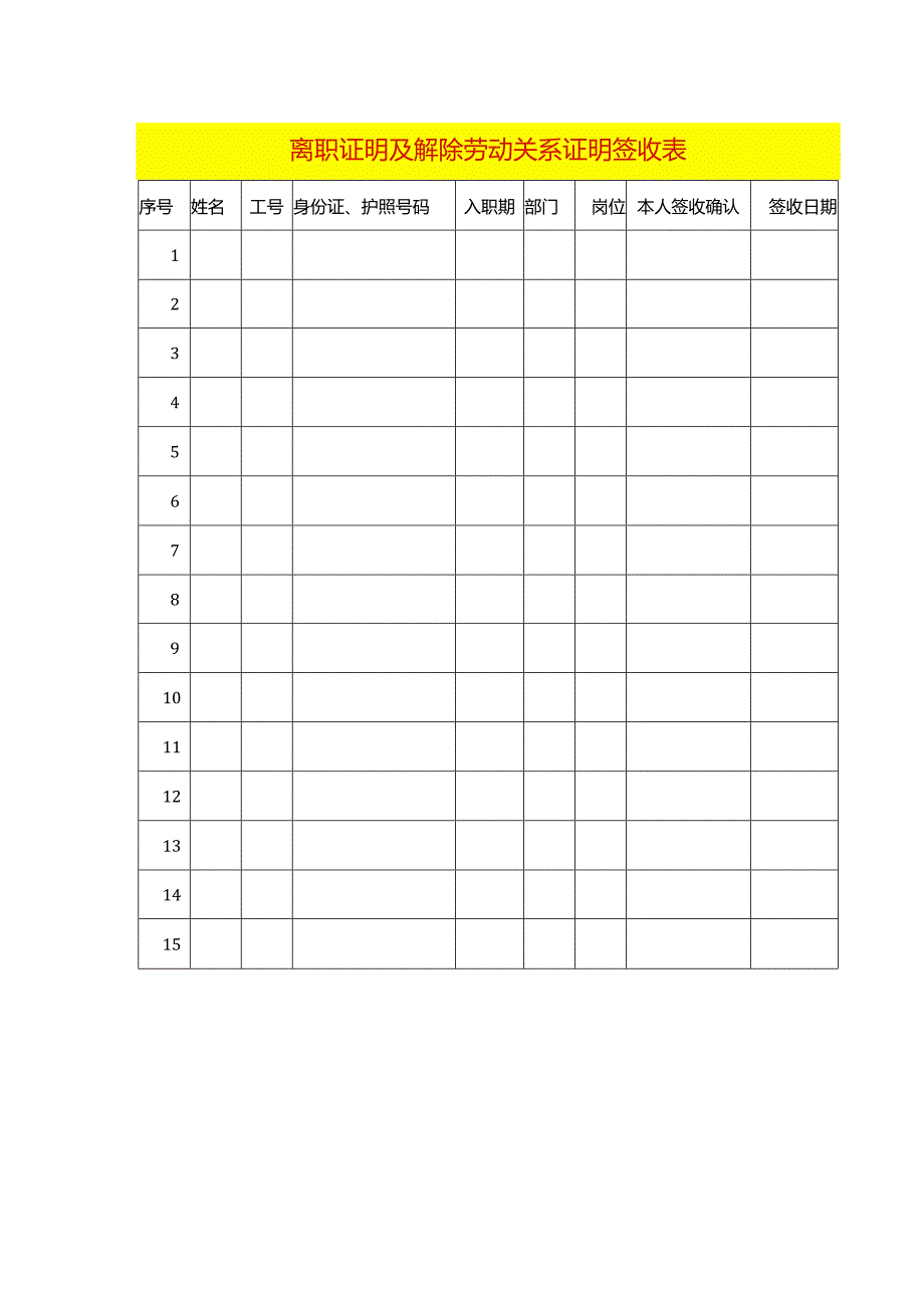 离职证明及解除劳动关系证明签收表.docx_第1页