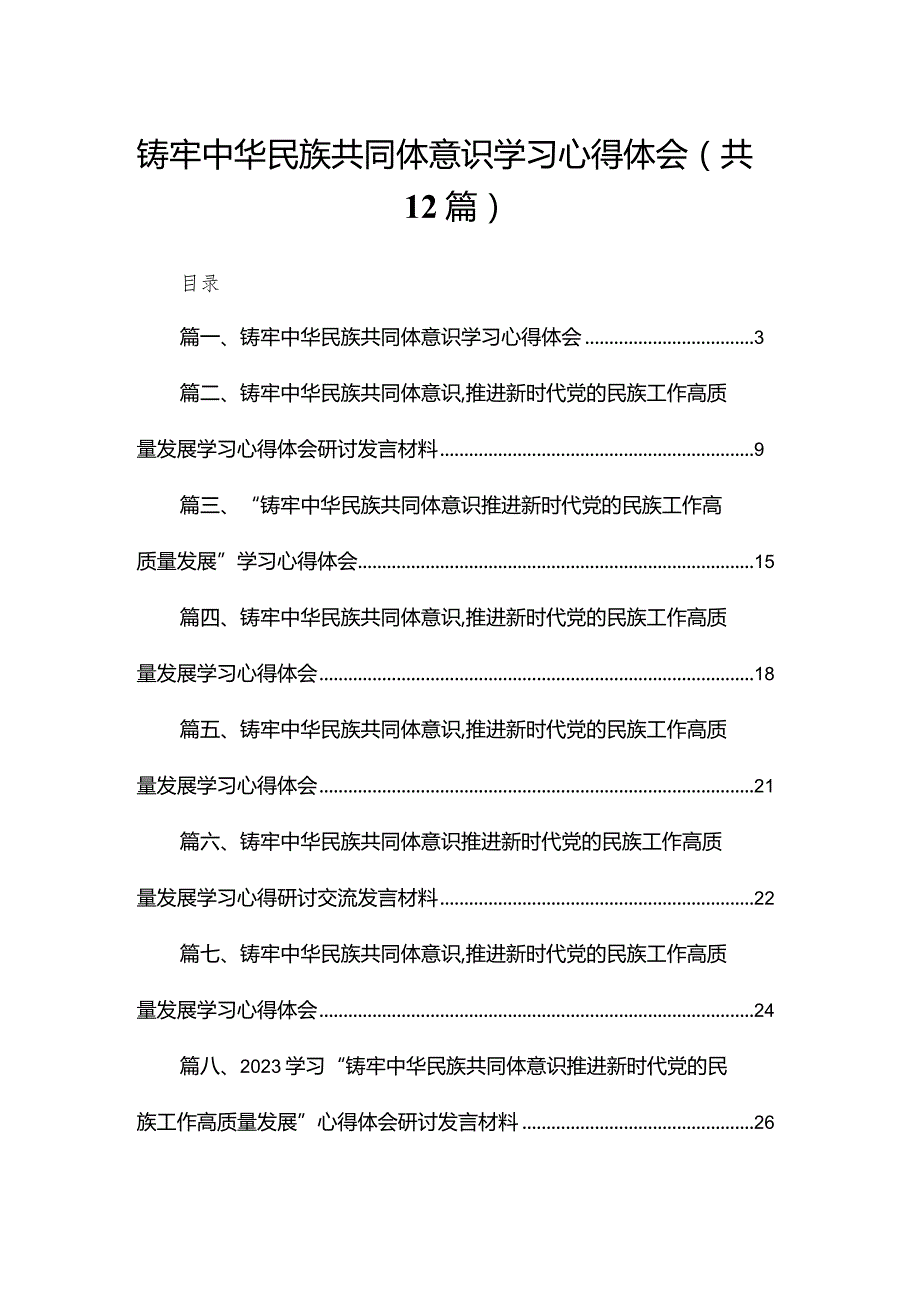 铸牢中华民族共同体意识学习心得体会最新版12篇合辑.docx_第1页