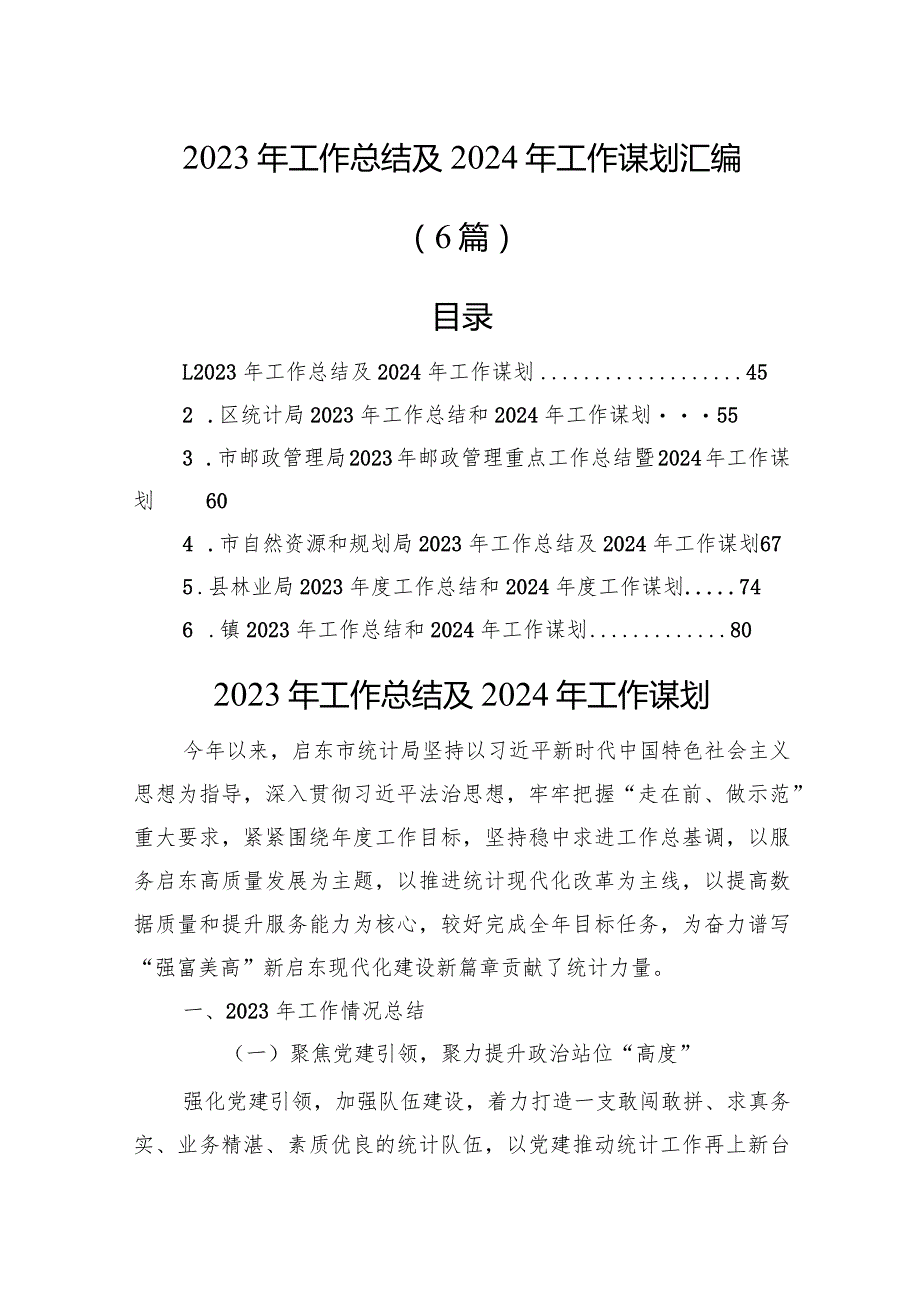 2023年工作总结及2024年工作谋划汇编（6篇）.docx_第1页