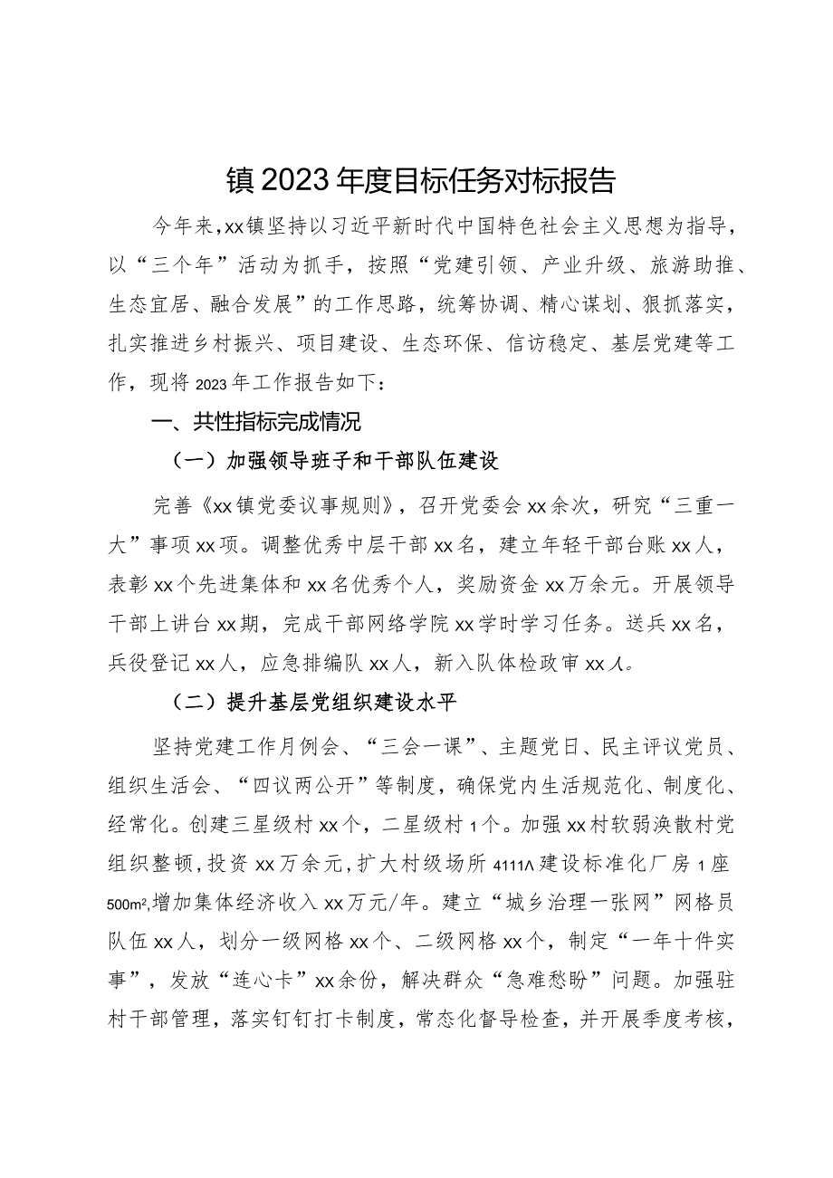 镇2023年度目标任务对标报告.docx_第1页