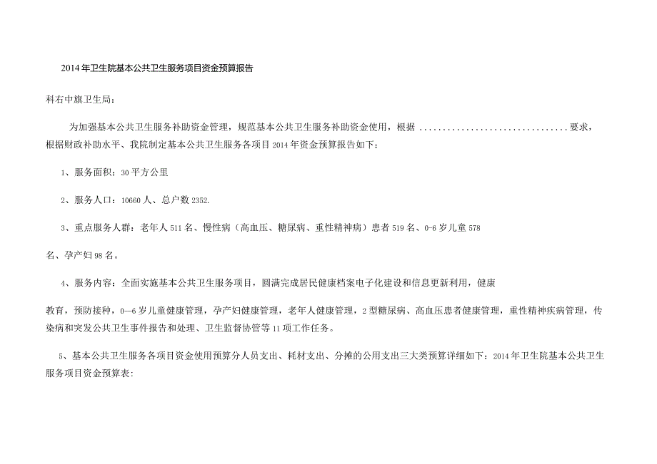 卫生院基本公共卫生服务项目资金预算报告模板总结模板计划模板.docx_第1页