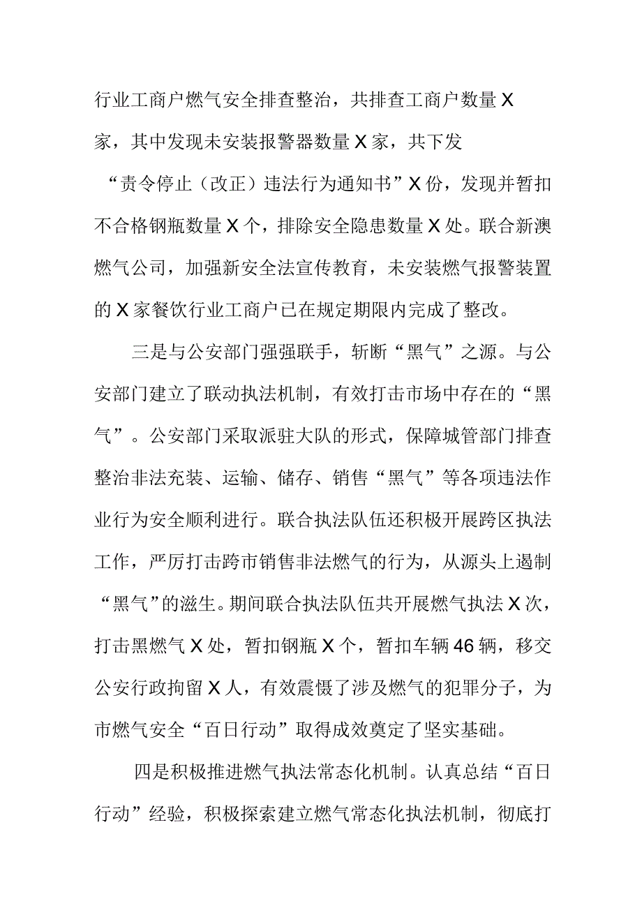 X市城市管理开展燃气安全百日行动工作亮点总结.docx_第2页