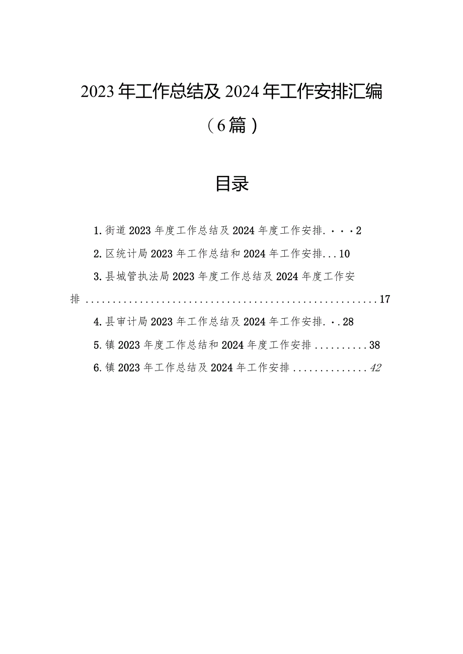 2023年工作总结及2024年工作安排汇编（6篇）.docx_第1页