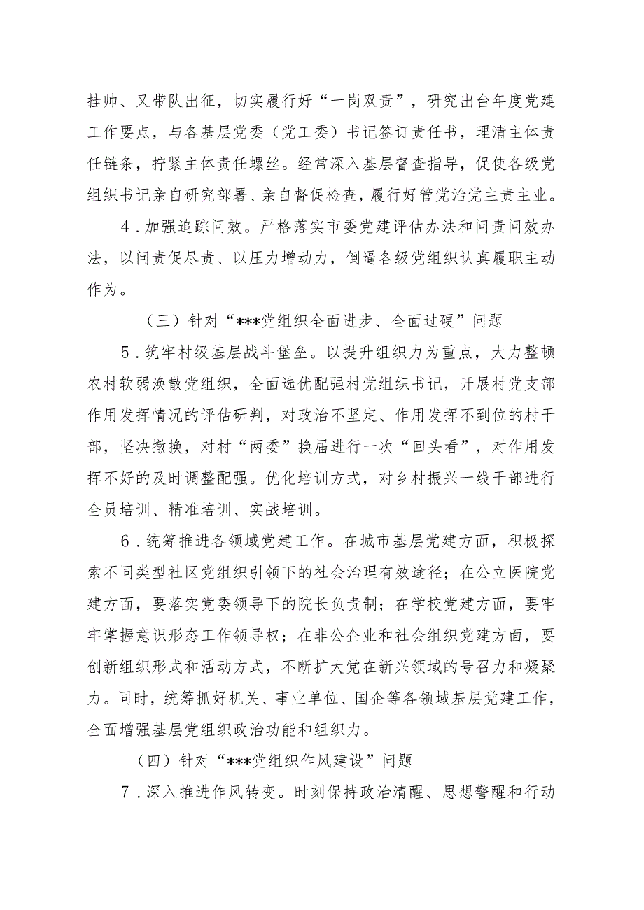 关于落实全市基层党委（党工委）抓党建工作述职评议会议查摆问题整改情况的报告.docx_第3页