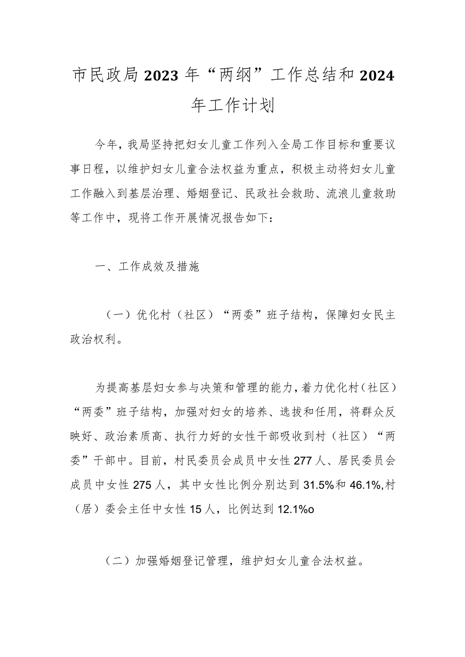市民政局2023年“两纲”工作总结和2024年工作计划.docx_第1页