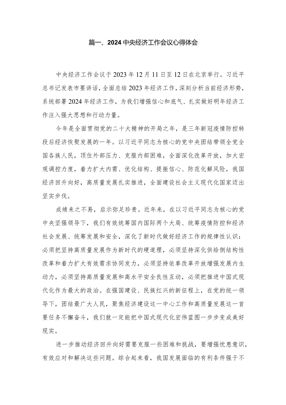 （13篇）学习贯彻中央经济工作会议精神研讨发言材料.docx_第2页