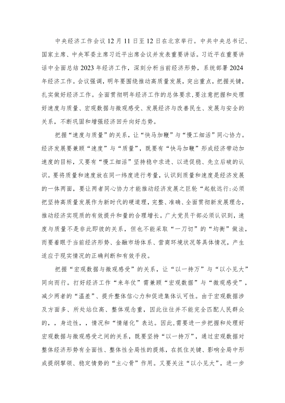 2024年中央经济工作会议学习心得体会研讨发言材料（共12篇）汇编.docx_第2页