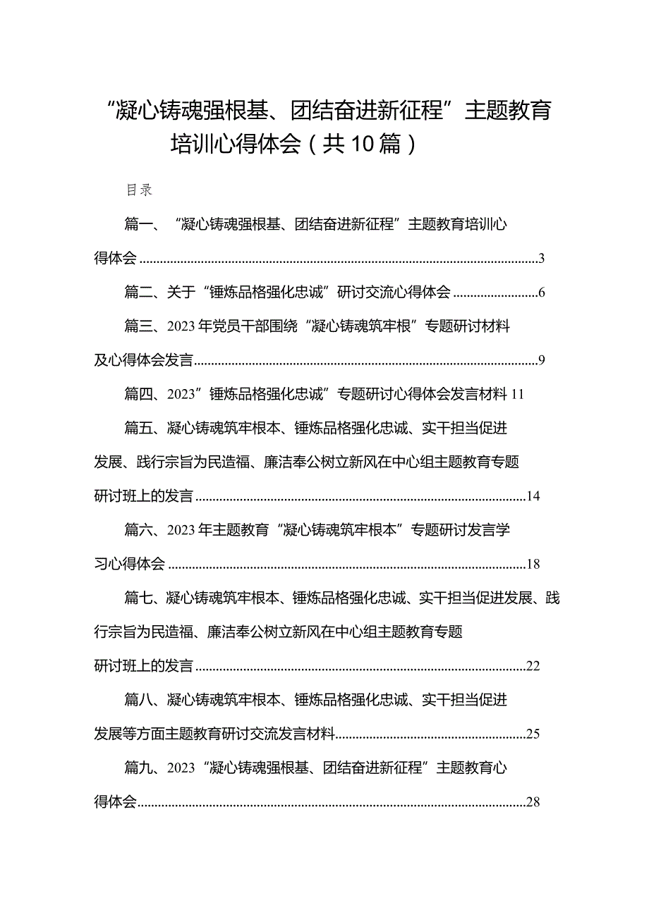 “凝心铸魂强根基、团结奋进新征程”专题培训心得体会(精选10篇合集).docx_第1页