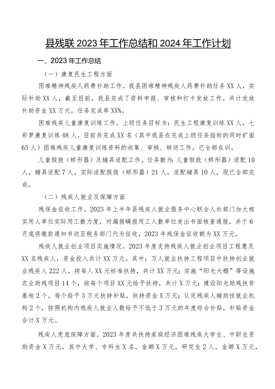 县残联2023年工作总结和2024年工作计划.docx_第1页