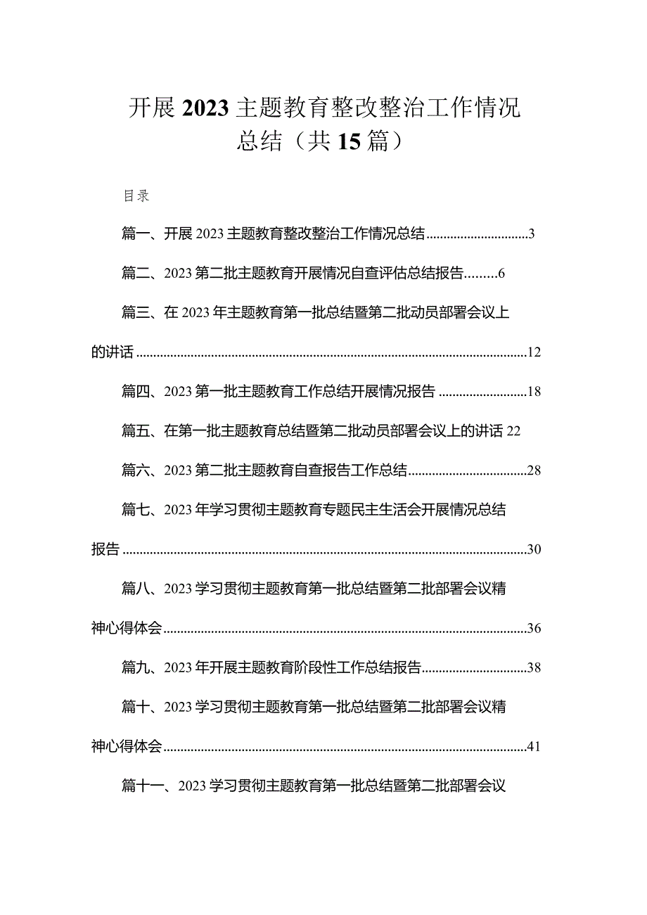 开展2023专题教育整改整治工作情况总结（共15篇）.docx_第1页