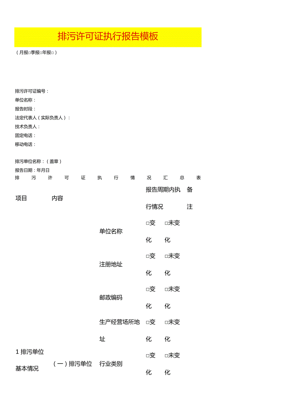 排污许可证执行报告模板.docx_第1页