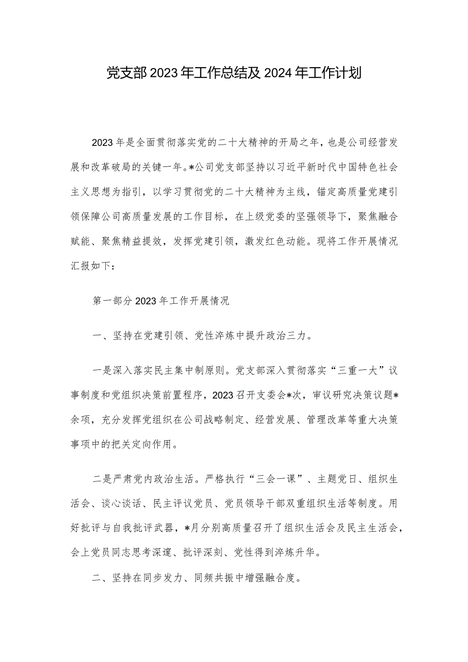 党支部2023年工作总结及2024年工作计划.docx_第1页