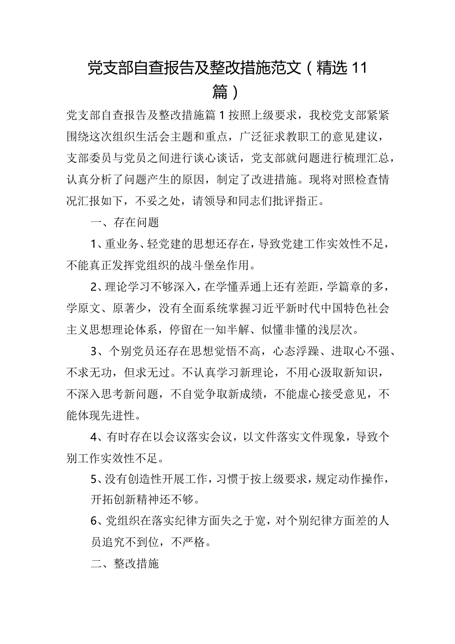 党支部自查报告及整改措施范文(精选11篇).docx_第1页