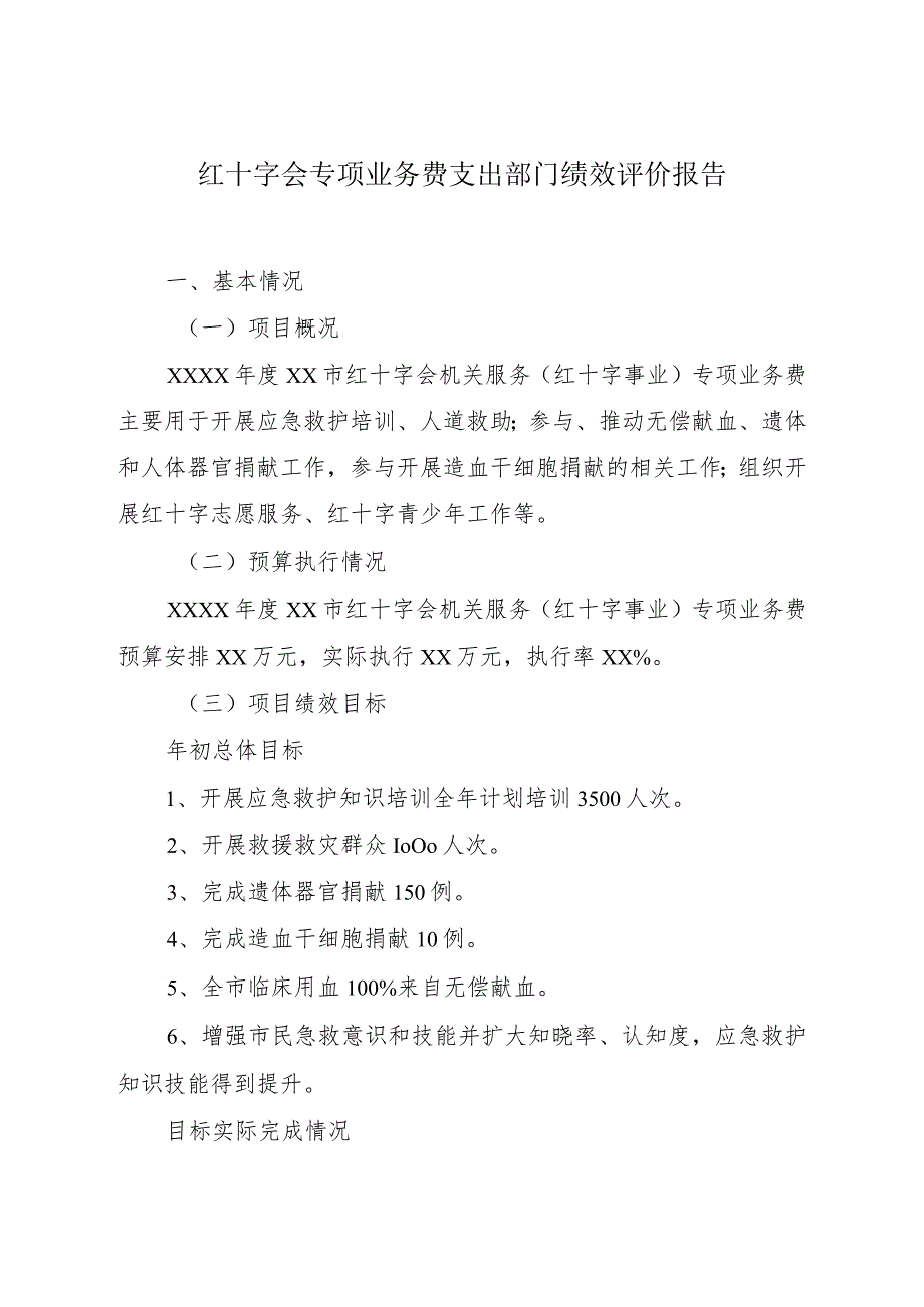 红十字会专项业务费支出部门绩效评价报告.docx_第1页