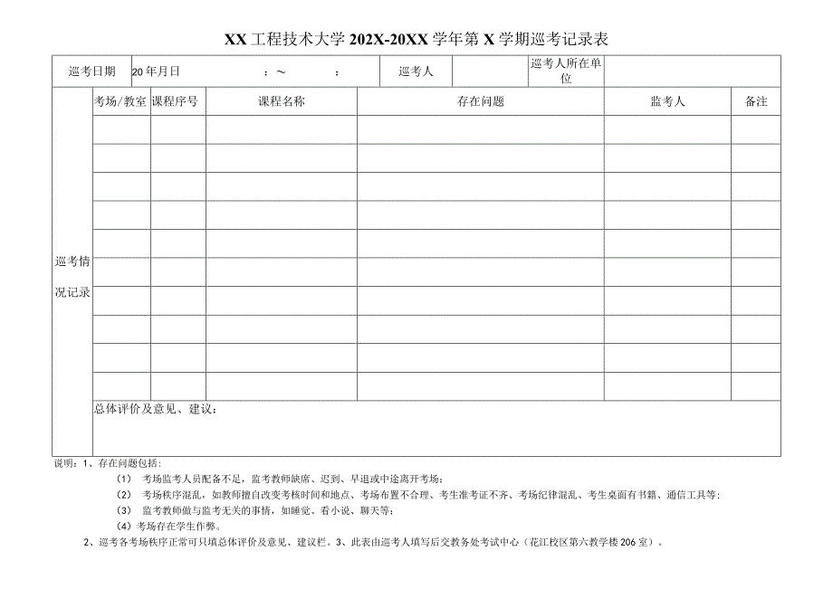 XX工程技术大学202X— 20XX学年第X学期巡考记录表（2023年）.docx_第1页