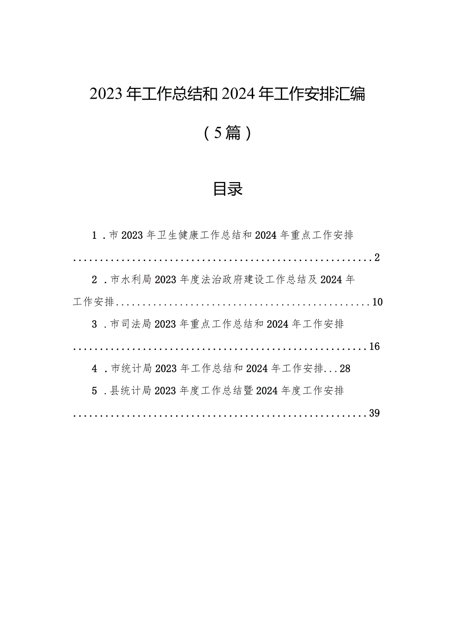 2023年工作总结和2024年工作安排汇编（5篇）.docx_第1页