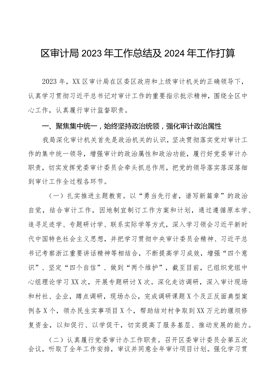 区审计局2023年工作总结及2024年工作打算.docx_第1页