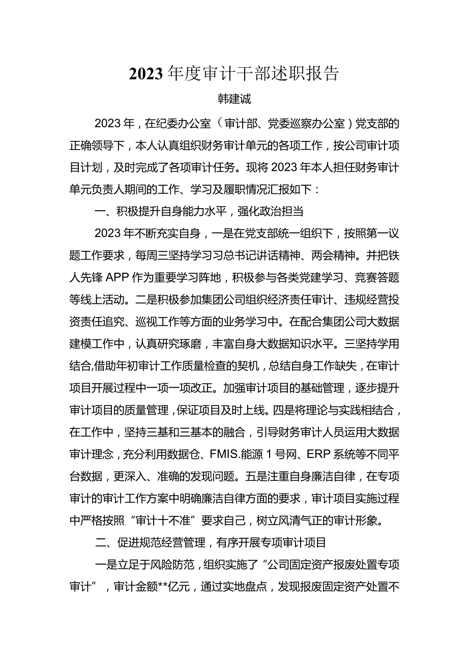 2023年度审计干部述职报告之四.docx_第1页