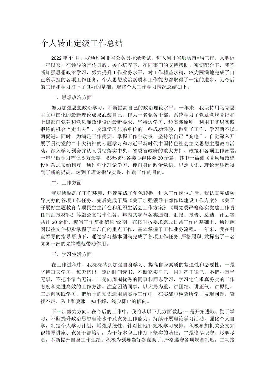 个人转正定级工作总结.docx_第1页