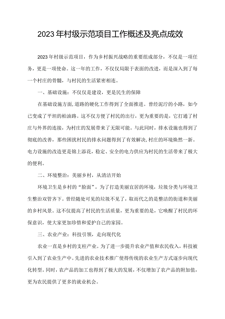 2023年村级示范项目工作概述及亮点成效.docx_第1页