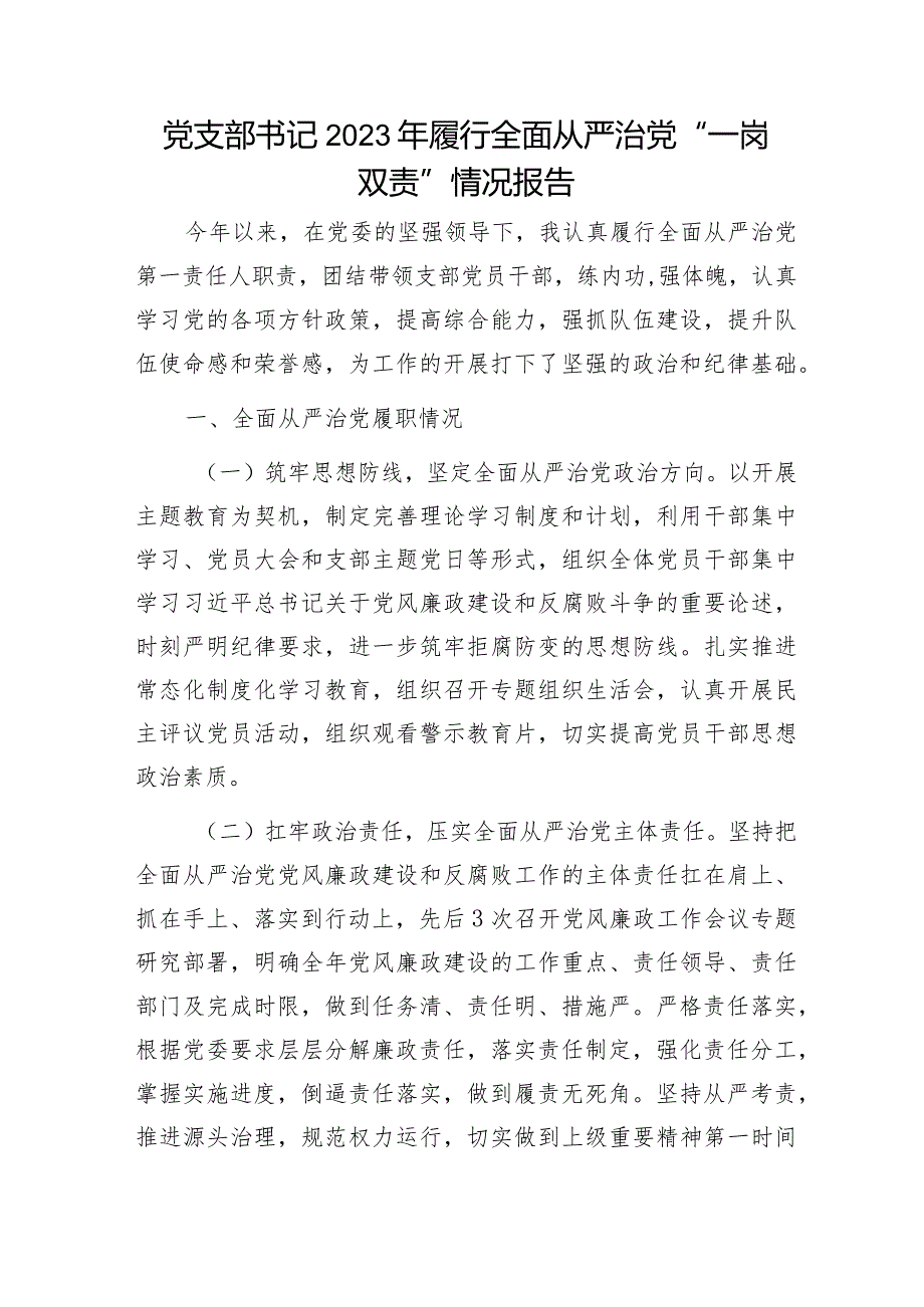 党支部书记党员领导干部2023年度履行全面从严治党“一岗双责”情况报告.docx_第2页