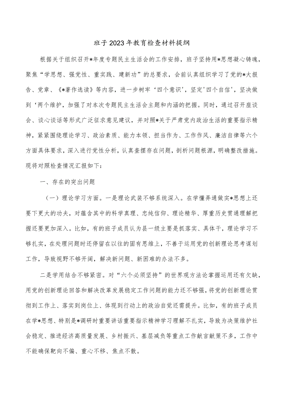 班子2023年教育检查材料提纲.docx_第1页