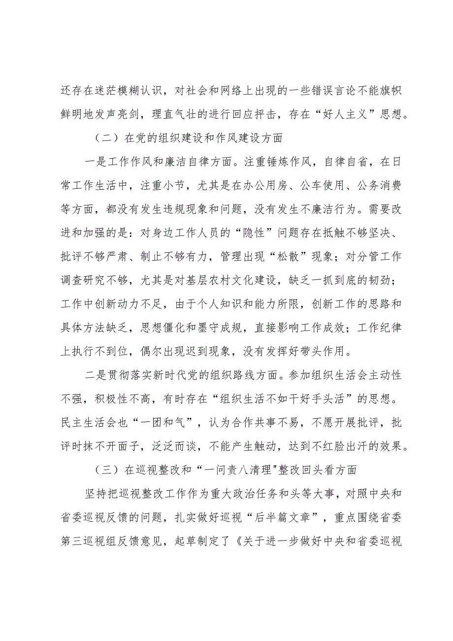 巡视巡查整改专题民主生活会个人对照检查材料范文(四篇).docx_第2页