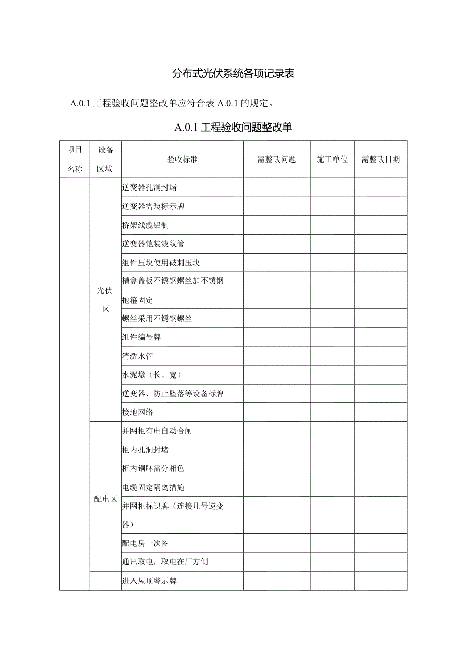 分布式光伏系统各项记录表.docx_第1页